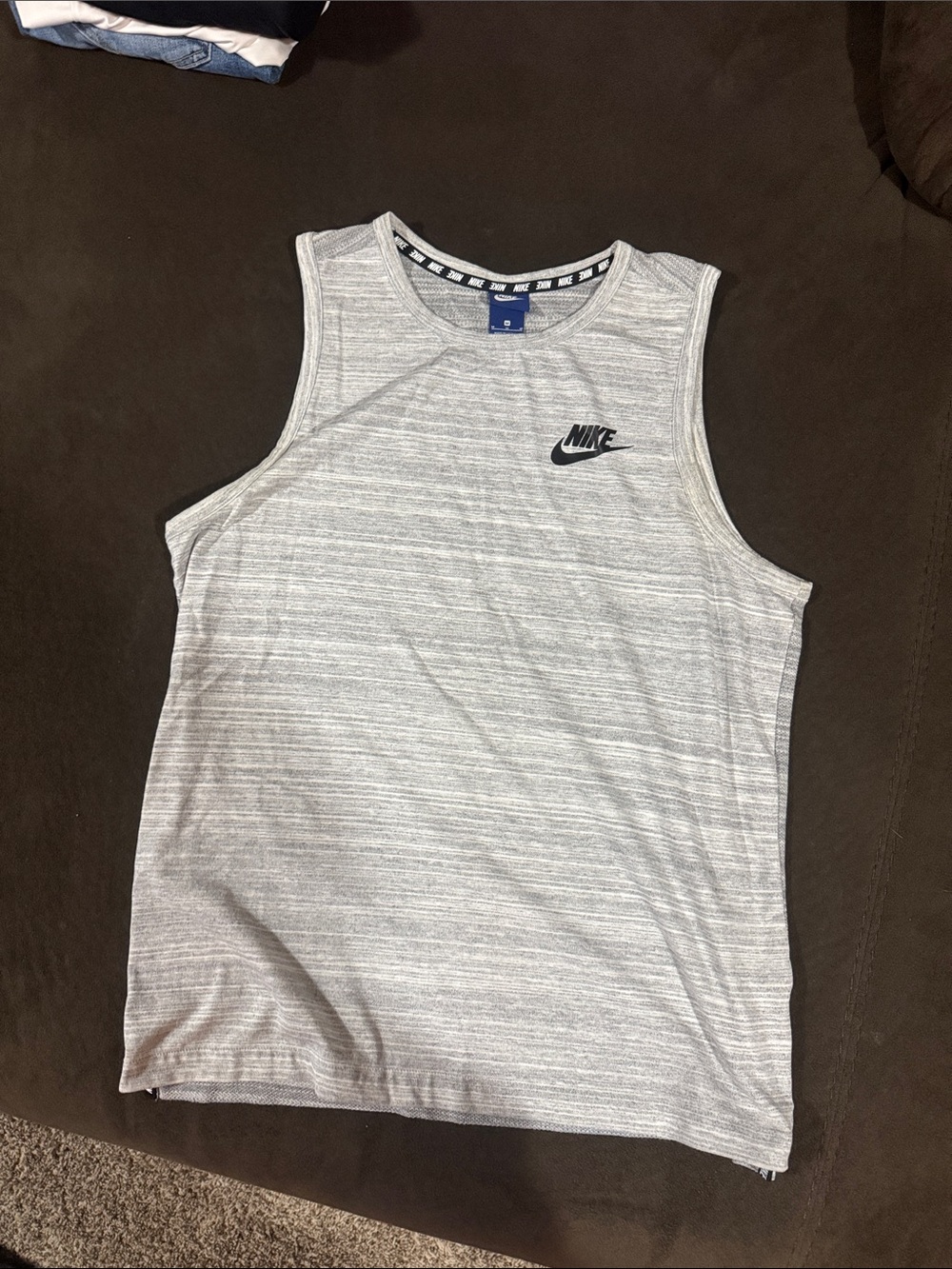 Nike Light Gray Heather Men's Athletic Tank Top with Black Logo
